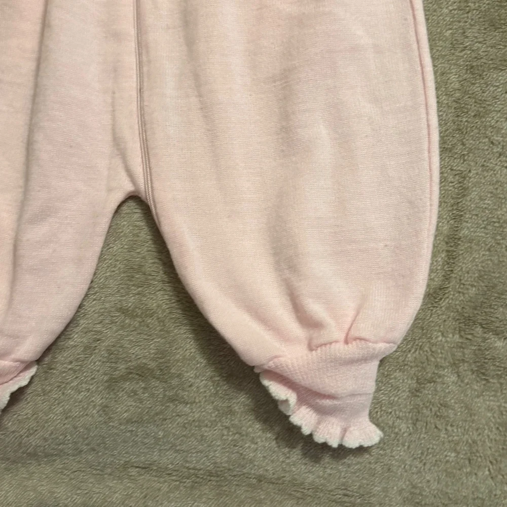 Vintage Bebe Glynne Percy Pink Knit Bear Romper Sleeper Kids 6-9 Months